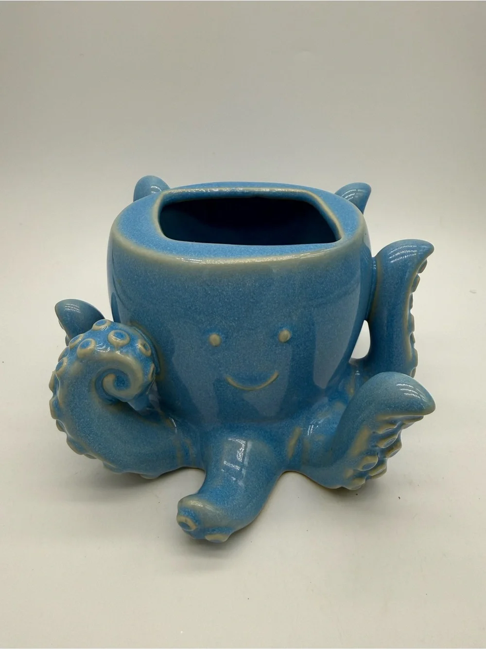 Bath & Body Works Blue Ceramic Octopus Foaming Hand Soap Dispenser Holder EUC